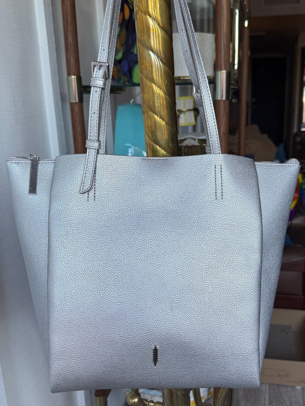 Thacker Metallic Anya Tote | Lots of Compartments | Silver - Picture 2 of 14